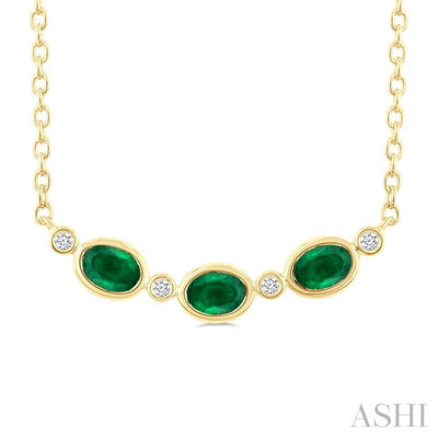 Oval Shape Bezel Gemstone & Diamond Fashion Necklace