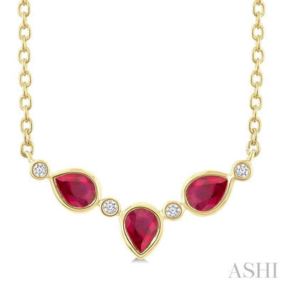 Pear Shape Bezel Gemstone & Diamond Fashion Necklace