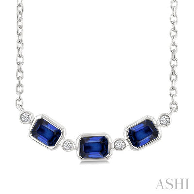 Emerald Shape Bezel Gemstone & Diamond Fashion Necklace