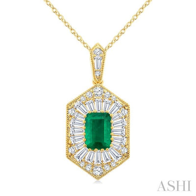 Emerald Shape Gemstone & Halo Diamond Pendant