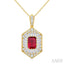 Emerald Shape Gemstone & Halo Diamond Pendant