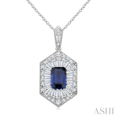 Emerald Shape Gemstone & Halo Diamond Pendant