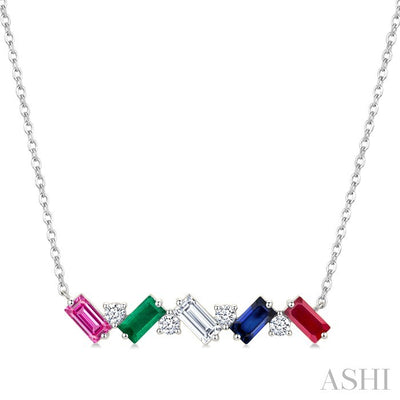 Emerald Shape Gemstone Bar Necklace