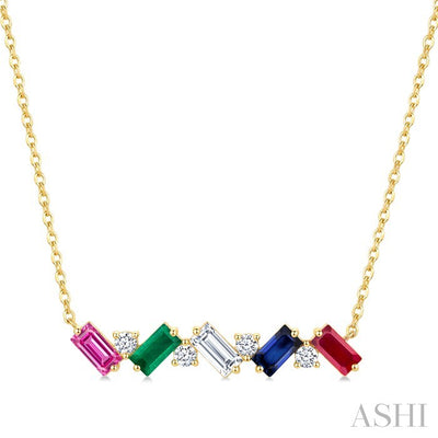 Emerald Shape Gemstone Bar Necklace