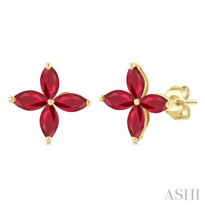 Marquise Shape Gemstone Floral Earrings