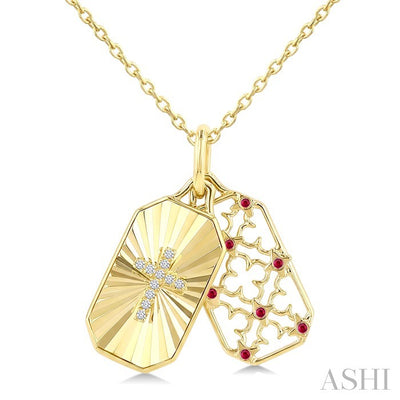 Cross Fluted Gemstone & Diamond Fashion Pendant