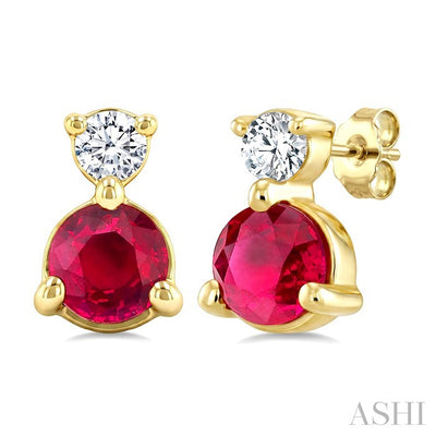 Round Shape Gemstone & Petite Diamond Earrings