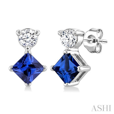 Princess Shape Gemstone & Petite Diamond Earrings