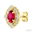 Oval Shape Art Deco Gemstone & Diamond Earrings