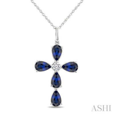 Cross Pear Shape Gemstone & Diamond Fashion Pendant