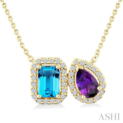 Toi Et Moi Gemstone & Halo Diamond Pendant