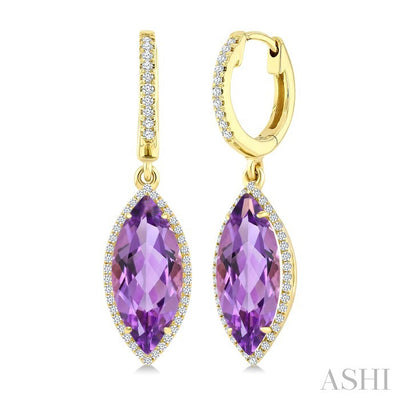 Evoque Gemstone Marquise Shape & Halo Diamond Earrings