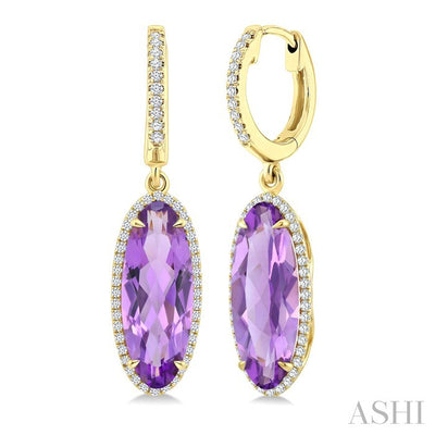 Oval Shape Gemstone & Halo Diamond Earrings