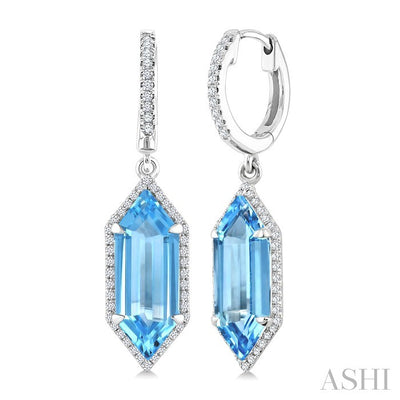 Evoque Gemstone Hexagon Shape & Halo Diamond Earrings