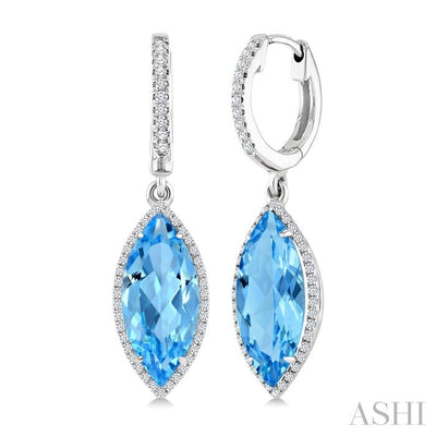 Evoque Gemstone Marquise Shape & Halo Diamond Earrings