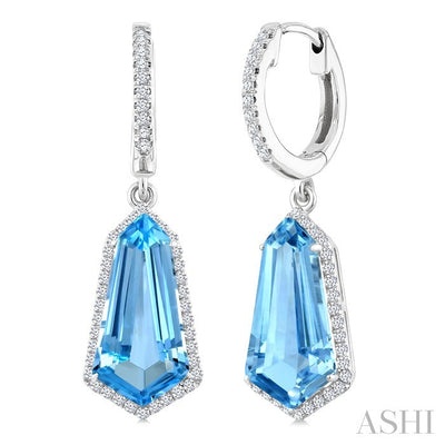 Evoque Gemstone Shield Shape & Halo Diamond Earrings