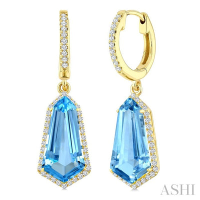 Evoque Gemstone Shield Shape & Halo Diamond Earrings