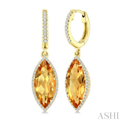 Evoque Gemstone Marquise Shape & Halo Diamond Earrings