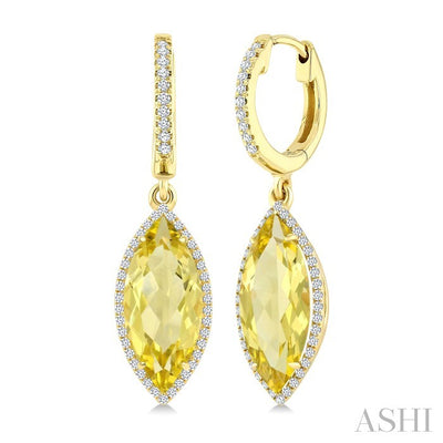 Marquise Shape Gemstone & Halo Diamond Earrings