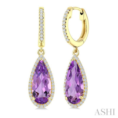 Evoque Gemstone Pear Shape & Halo Diamond Earrings