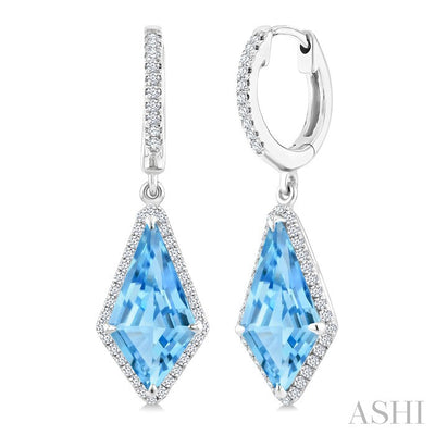 Evoque Gemstone Kite Shape & Halo Diamond Earrings