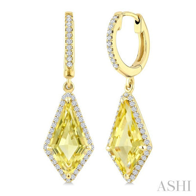 Evoque Gemstone Kite Shape & Halo Diamond Earrings