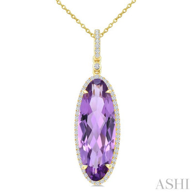 Evoque Gemstone Oval Shape & Halo Diamond Pendant