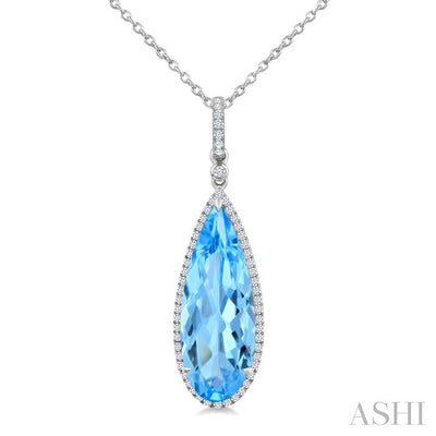 Evoque Gemstone Pear Shape & Halo Diamond Pendant