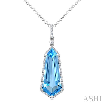 Shield Shape Gemstone & Halo Diamond Pendant