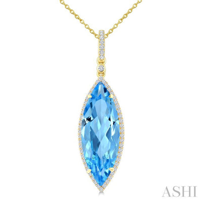 Marquise Shape Gemstone & Halo Diamond Pendant