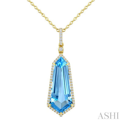 Evoque Gemstone Shield Shape & Halo Diamond Pendant