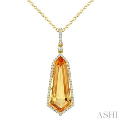 Evoque Gemstone Shield Shape & Halo Diamond Pendant