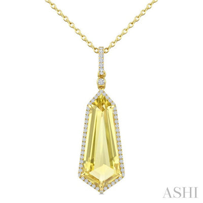 Shield Shape Gemstone & Halo Diamond Pendant