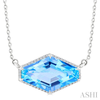 Evoque Gemstone Hexagon Shape & Halo Diamond Pendant