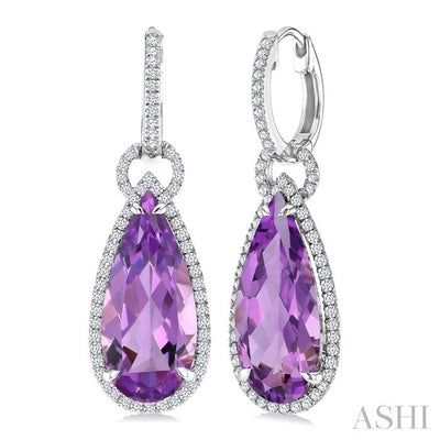 Evoque Gemstone Pear Shape & Halo Diamond Earrings