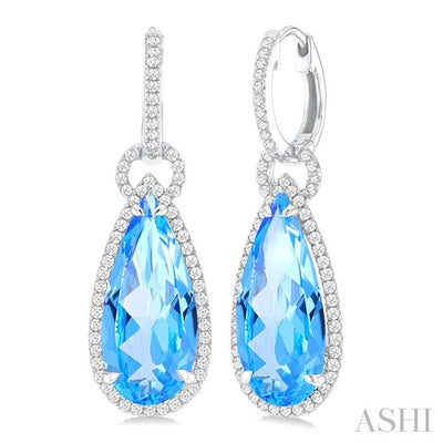 Pear Shape Gemstone & Halo Diamond Earrings