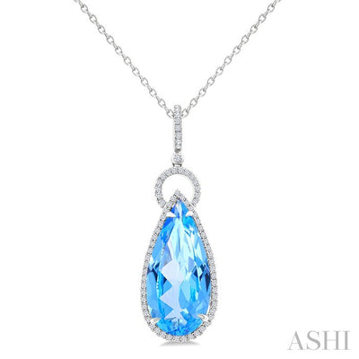Evoque Gemstone Pear Shape & Halo Diamond Pendant