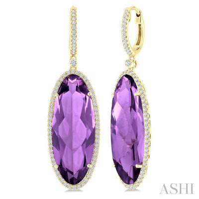 Oval Shape Gemstone & Halo Diamond Earrings