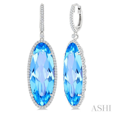 Evoque Gemstone Oval Shape & Halo Diamond Earrings