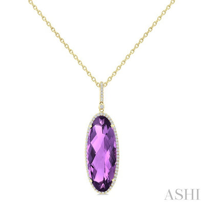 Evoque Gemstone Oval Shape & Halo Diamond Pendant