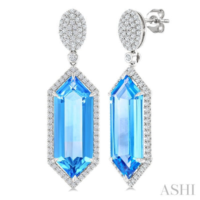 Evoque Gemstone Hexagon Shape & Halo Diamond Earrings