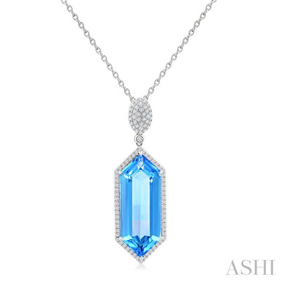 Evoque Gemstone Hexagon Shape & Halo Diamond Pendant