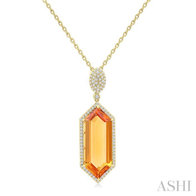 Evoque Gemstone Hexagon Shape & Halo Diamond Pendant