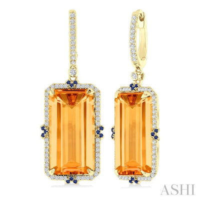 Evoque Gemstone Emerald Shape & Halo Diamond Earrings