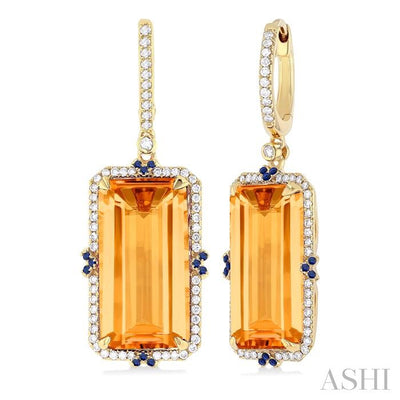 Emerald Shape Gemstone & Halo Diamond Earrings