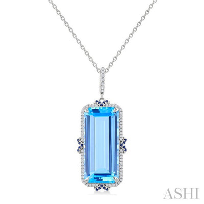 Evoque Gemstone Emerald Shape & Halo Diamond Pendant