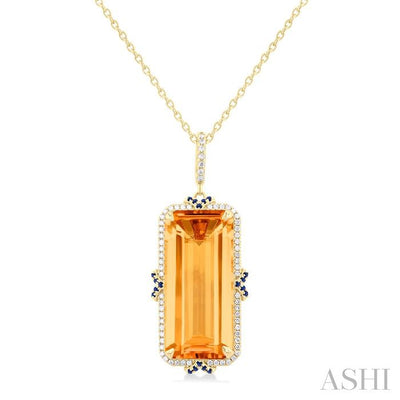 Emerald Shape Gemstone & Halo Diamond Pendant