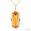 Evoque Gemstone Emerald Shape & Halo Diamond Pendant