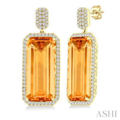 Evoque Gemstone Emerald Shape & Halo Diamond Earrings