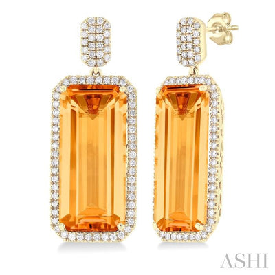 Emerald Shape Gemstone & Halo Diamond Earrings